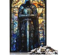 500 Piece Stained Glass Knight Jigsaw Puzzles for Adult Teenagers Wooden Puzzle Jigsaws for Adults Learning Educational Toy 500pcs (52x38cm)