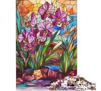 500 Piece Stained Glass Orchid Adult Puzzles Wooden Puzzles Educational Stress Relief Toy Puzzle 500pcs (52x38cm)