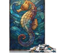 500 Piece Stained Glass Seahorse in Ocean Jigsaw Puzzles for Adults Teenagers Wood Puzzles Wooden Puzzles Jigsaw Puzzles for Adult 500pcs (52x38cm)