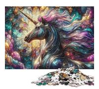 500 Piece Stained Glass Unicorn Jigsaw Puzzles for Adults Teenagers Wooden Puzzle Jigsaws for Adults Educational Game Challenge Toy 500pcs (52x38cm)
