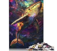 500 Piece Stained Glass Whale Creative Square Jigsaw Puzzles for Adults And Wooden Puzzles Toy Intellectual Game 500pcs (52x38cm)