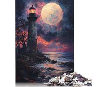 500 Piece Sunset Ocean Lighthouse Square Puzzle for Adults, Wooden Puzzles Puzzle Hands-on Game 500pcs (52x38cm)