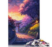 500 Piece Sunset Torii Gate Square Puzzle for Adults Wooden Puzzles Educational Puzzle Family Game 500pcs (52x38cm)