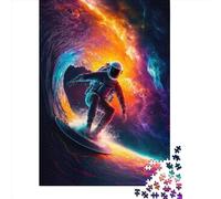 500 Piece Surfing_Astronaut Creative Square Jigsaw Puzzles for Adults & Wooden Puzzles Educational Toys 500pcs (52x38cm)