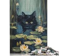 500 Piece Swimming River Black Cat Jigsaw Puzzle for Adult Teenagers Wood Jigsaw Puzzles Educational Game Challenge Toy Birthday Gifts 500pcs (52x38cm)