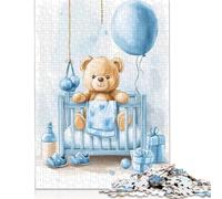 500 Piece Teddy Bear Sitting in Blue Baby Cot Puzzles for Adults Wooden Puzzles Educational Game for Children As A 500pcs (52x38cm)