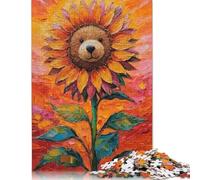500 Piece Teddy Bear Sunflower Painting Puzzles for Adults & Wooden Puzzles Educational Puzzle Family Game 500pcs (52x38cm)
