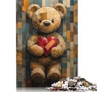 500 Piece Teddy Bear with Heart in Stained Glass Style Jigsaw Puzzles for Adults Puzzle for Adults And Teenager Educational Game 500pcs (52x38cm)