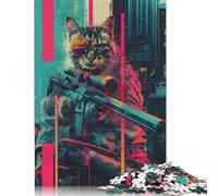 500 Piece The Cyberpunk Sniper Cat Square Puzzle for Adults Wooden Puzzles Educational Puzzle Family Game 500pcs (52x38cm)