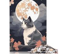 500 Piece The Moon Night Cat JapanTh Creative Square Jigsaw Puzzles for Adults And Wooden Puzzles Toy Intellectual Game 500pcs (52x38cm)