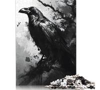 500 Piece The Raven Monochromatic Square Puzzle for Adults Wooden Puzzles Educational Puzzle Family Game 500pcs (52x38cm)