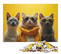 500 Piece Three Cats in Sunglasses Puzzles for Adults & Wooden Puzzles Educational Puzzle Family Game 500pcs (52x38cm)