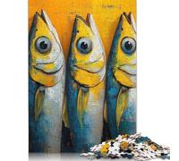 500 Piece Three Fish Painting Square Puzzles for Adults & Wooden Puzzles Educational Game 500pcs (52x38cm)