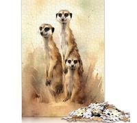 500 Piece Three Meerkat Watercolor Creative Square Jigsaw Puzzles for Adults And Wooden Puzzles Educational Game for Adult 500pcs (52x38cm)