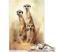 500 Piece Three Meerkat Watercolor Jigsaw Puzzles for Adult Teenagers Puzzle for Adults And Teenager Jigsaw Puzzles for Adults 500pcs (52x38cm)