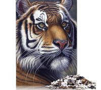 500 Piece Tiger Face Animal Creative Square Jigsaw Puzzles for Adults & Wooden Puzzles Educational Toys 500pcs (52x38cm)