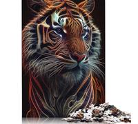 500 Piece Tiger Face Fractalius Creative Square Jigsaw Puzzles for Adults And Wooden Puzzles Educational Game for Adult 500pcs (52x38cm)