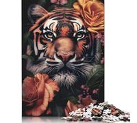 500 Piece Tiger Floral Animal Face Puzzles for Adults Wooden Puzzles Educational Games For Kids 500pcs (52x38cm)