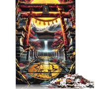 500 Piece Torii Gate Waterfall Square Jigsaw Puzzles for Adults, Wooden Puzzles Learning Educational Toy 500pcs (52x38cm)