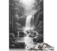 500 Piece Tranquil Waterfall in Misty Forest - Charcoal Art Jigsaw Puzzles for Adult Teenagers Wooden Puzzles for Adults Home Decoration Puzzle Toys 500pcs (52x38cm)