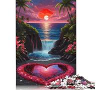 500 Piece Tropical Beach Heart Sunset Jigsaw Puzzles for Adult Teenagers Puzzle Jigsaws for Adults Jigsaw Puzzles for Adults 500pcs (52x38cm)