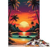 500 Piece Tropical Beach Sunset with Palm Trees Jigsaw Puzzle for Adult Teenagers Wooden Puzzle Jigsaws for Adults Puzzles for Adults Teens 500pcs (52x38cm)