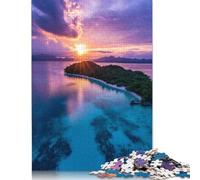 500 Piece Tropical Sunset Island Square Puzzles for Adults & Wooden Puzzles Educational Game 500pcs (52x38cm)