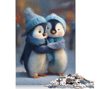 500 Piece Two Cute Penguins Hugging in Winter Puzzles for Adults & Wooden Puzzles Educational Puzzle Family Game 500pcs (52x38cm)