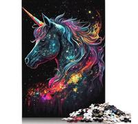 500 Piece Unicorn Sparkling Rainbow Square Jigsaw Puzzles for Adults & Wooden Puzzles Learning Educational Toys Family Games 500pcs (52x38cm)