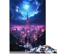 500 Piece Vibrant City Moon Night Puzzles for Adults Wooden Puzzles Educational Game for Children As A 500pcs (52x38cm)