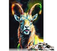 500 Piece Vibrant Goat Portrait Creative Square Jigsaw Puzzles for Adults & Wooden Puzzles Stress Relief Puzzle Games And Unique 500pcs (52x38cm)