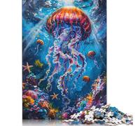 500 Piece Vibrant Jellyfish Underwater Square Puzzle for Adults, Wooden Puzzles Puzzle Hands-on Game 500pcs (52x38cm)