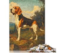 500 Piece Vintage Beagle Dog Oil Square Jigsaw Puzzles for Adults, Wooden Puzzles Learning Educational Toy 500pcs (52x38cm)