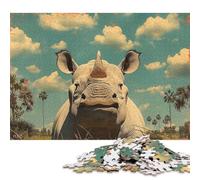 500 Piece Vintage Rhino Portrait Puzzles for Adults Wooden Puzzles Educational Game for Children As A 500pcs (52x38cm)