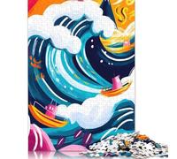 500 Piece Vivid Fauvist Vision of The Great Wave of Kanagawa Jigsaw Puzzle for Adult Teenagers Wooden Puzzles for Teenagers Gifts Relax Puzzles Games 500pcs (52x38cm)