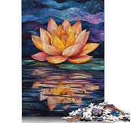 500 Piece Water Lily Reflection Stained Glass Art Square Jigsaw Puzzles for Adults, Wooden Puzzles Educational Game for Children 500pcs (52x38cm)