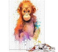 500 Piece 'Watercolor Baby Orangutan Puzzles for Adults Wooden Puzzles Educational Games For Kids 500pcs (52x38cm)