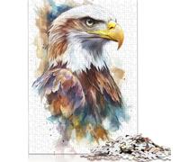 500 Piece 'Watercolor Bald Eagle Creative Square Jigsaw Puzzles for Adults & Wooden Puzzles Stress Relief Puzzle Games And Unique 500pcs (52x38cm)