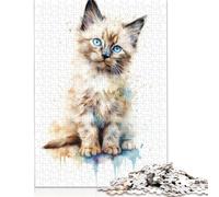 500 Piece 'Watercolor Birman Cat Baby Puzzles for Wooden Puzzles Educational Game for Adult 500pcs (52x38cm)