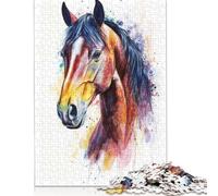 500 Piece Watercolor Horse Portrait Jigsaw Puzzle for Adult Teenagers Wooden Puzzle Jigsaws for Adults Puzzles for Adults Teens 500pcs (52x38cm)