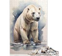 500 Piece Watercolor Polar Bear Art Puzzles For Adults Wooden Puzzles Brain Teaser Puzzles For Children 500pcs (52x38cm)