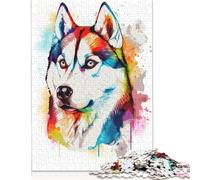 500 Piece 'Watercolor Siberian Husky Jigsaw Wooden Puzzle Adult Jigsaw Puzzle Jigsaw Puzzles for Adult 500pcs (52x38cm)