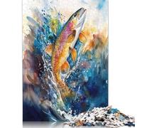 500 Piece Watercolor Trout Splash Jigsaw Puzzles for Adult Teenagers Wooden Puzzle Adult Jigsaw Puzzle Puzzle for Adults And Teenager 500pcs (52x38cm)