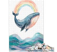 500 Piece Watercolor Whale with Rainbow And Waves Square Jigsaw Puzzles for Adults, Wooden Puzzles Educational Game for Children 500pcs (52x38cm)
