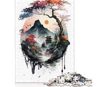 500 Piece Watercolors Japanese 4 Square Jigsaw Puzzles for Adults, Wooden Puzzles Learning Educational Toy 500pcs (52x38cm)