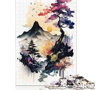 500 Piece Watercolors Japanese 7 Square Puzzles for Adults, Wooden Puzzles Toy Wall Decor 500pcs (52x38cm)
