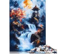 500 Piece Waterfall Under Full Moon Puzzles for Adults Wooden Puzzles Educational Games For Kids 500pcs (52x38cm)