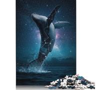 500 Piece Whale Breaching in Starry Night Sky Square Jigsaw Puzzles for Adults & Wooden Puzzles Learning Educational Toys Family Games 500pcs (52x38cm)