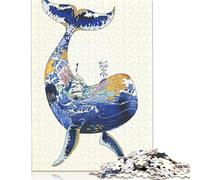 500 Piece Whale Illustration with Ship And Waves Jigsaw Square Puzzle for Adults & Wooden Puzzles Educational Game Challenge Toy 500pcs (52x38cm)