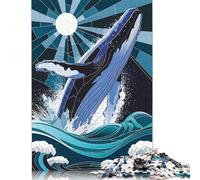 500 Piece Whale Leaping from Waves Stained Glass Puzzles For Adults Wooden Puzzles Brain Teaser Puzzles For Children 500pcs (52x38cm)